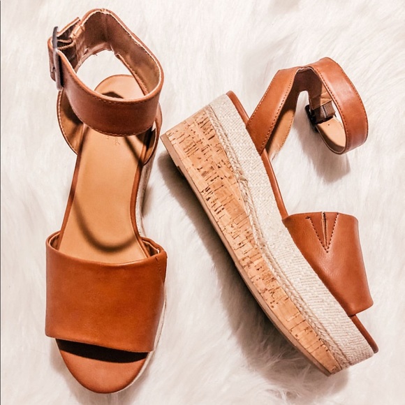 Cognac Espadrille/Cork Wedge Platform Pump - Picture 2 of 3